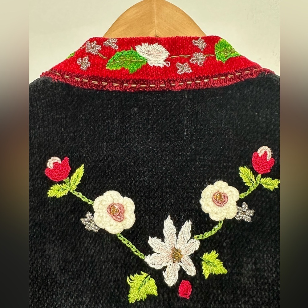 Vintage Chenille Holiday Decor Beaded Embroidered Christmas Cardigan Sz L - Picture 8 of 12